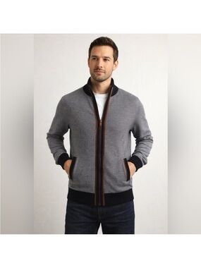 Daniel Bishop Heritage Collection Gray Sweater with Contrast Trim